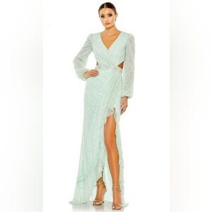 Mac Duggal Embellished Bishop Sleeve Ruffle Gown Seafoam Mint 6 #7719